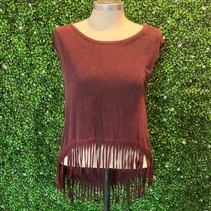 Black Bead Sz L Fringe Muscle Tank